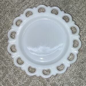 Round Milk Glass Small Platter Scalloped Edge 8” Diameter Vintage Candy Plate